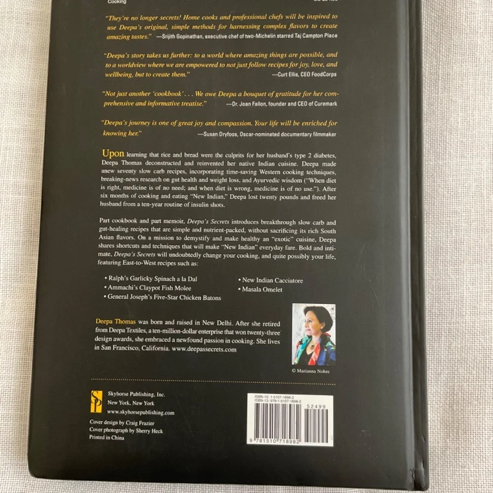 •Deepa’s Secret:Slow Carb New Indian Cuisine Cookbook Hardcover